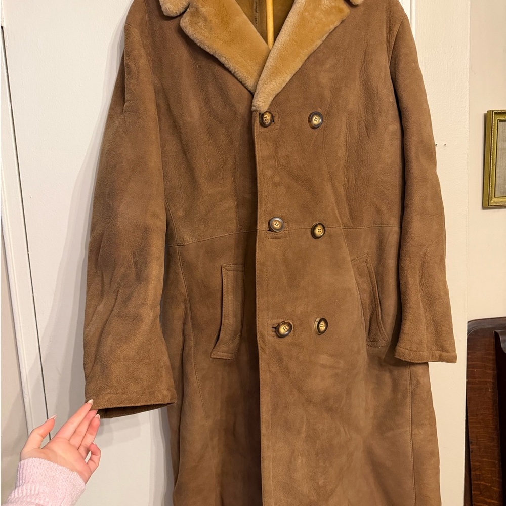 Luxurious Brown Shearling Trench Coat